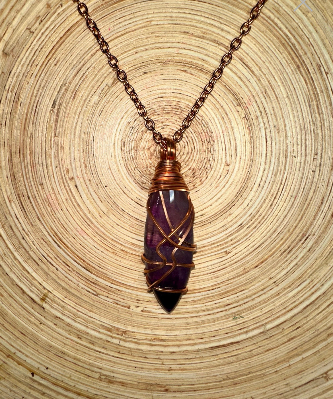 Polished Rose Quartz Pendant Wrapped with Copper