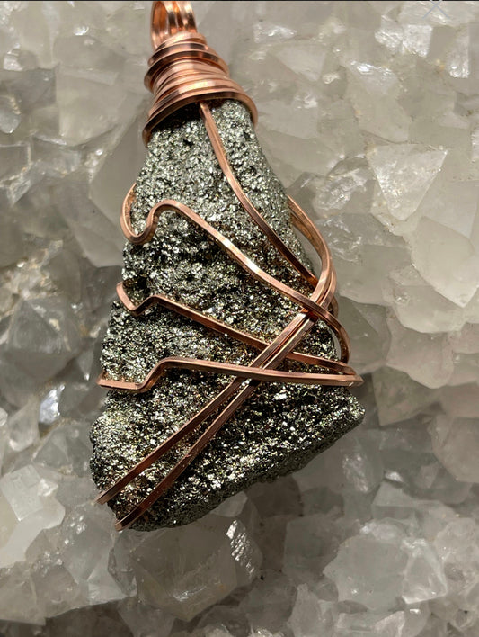 Pyrite Lg Pendant Copper Wrapped - Bold Sophistication