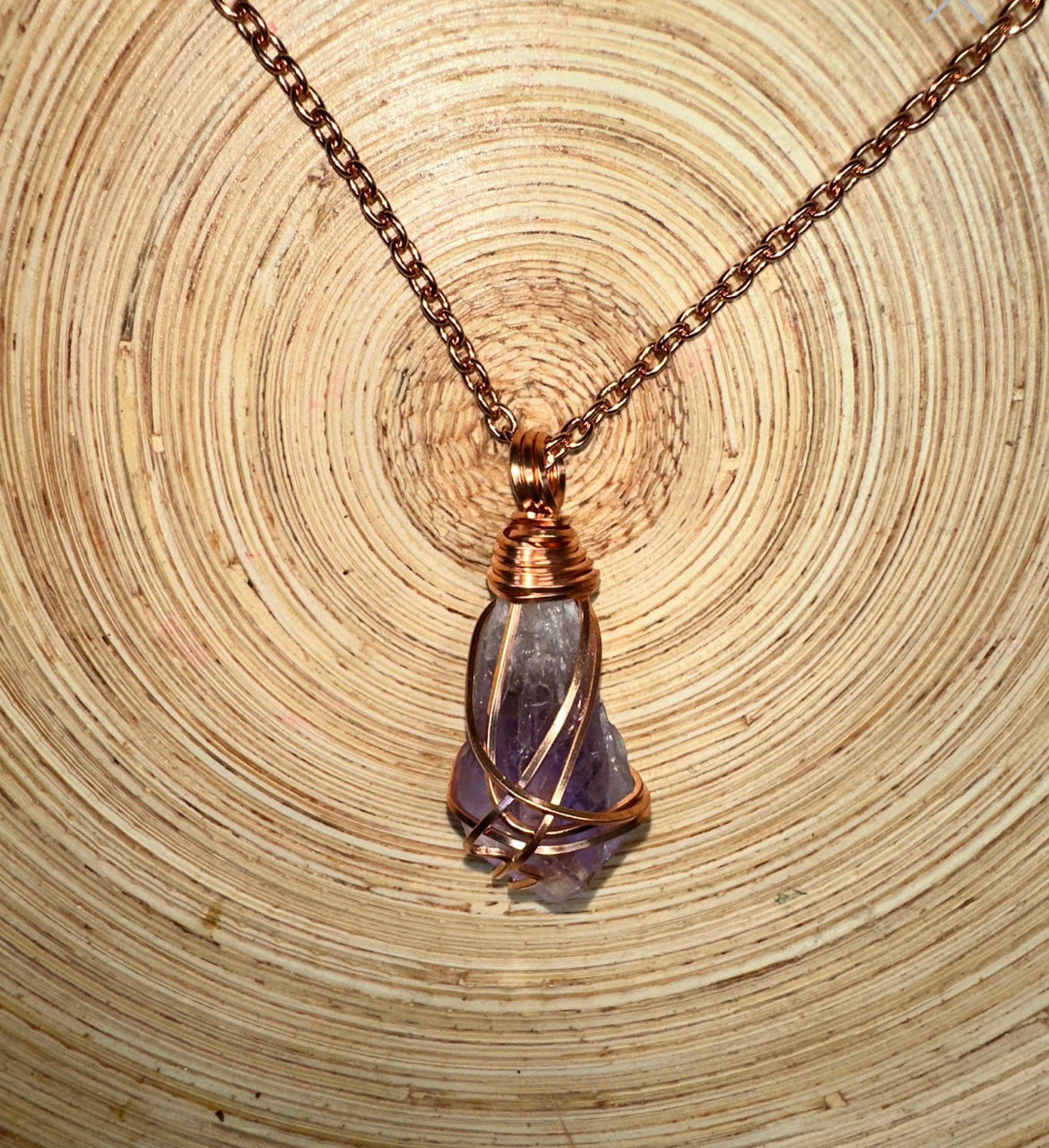 Medium  Amethyst Copper Wire Wrapped Pendant