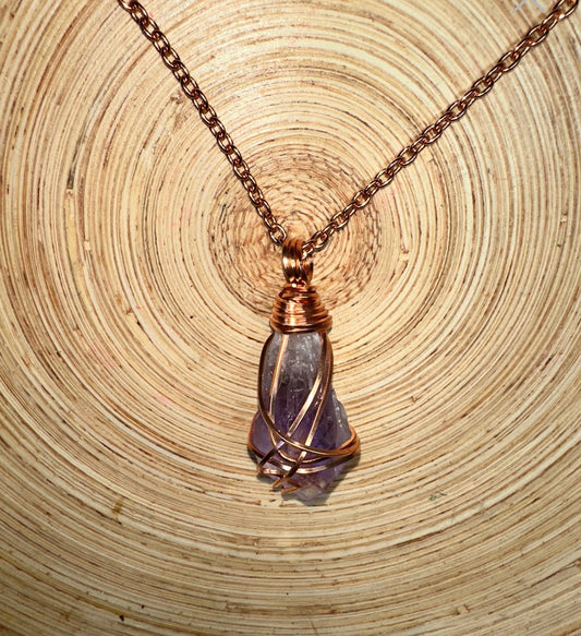 Medium Amethyst Copper Wire Wrapped Pendant