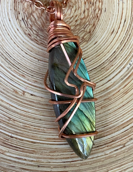 Polished Labradorite Pendant wrapped with Copper