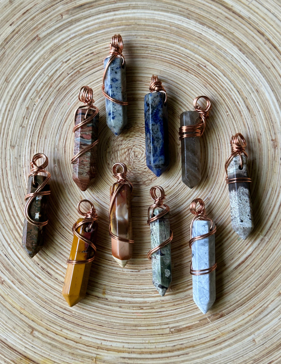 Assorted Points Pendant wrapped with Copper
