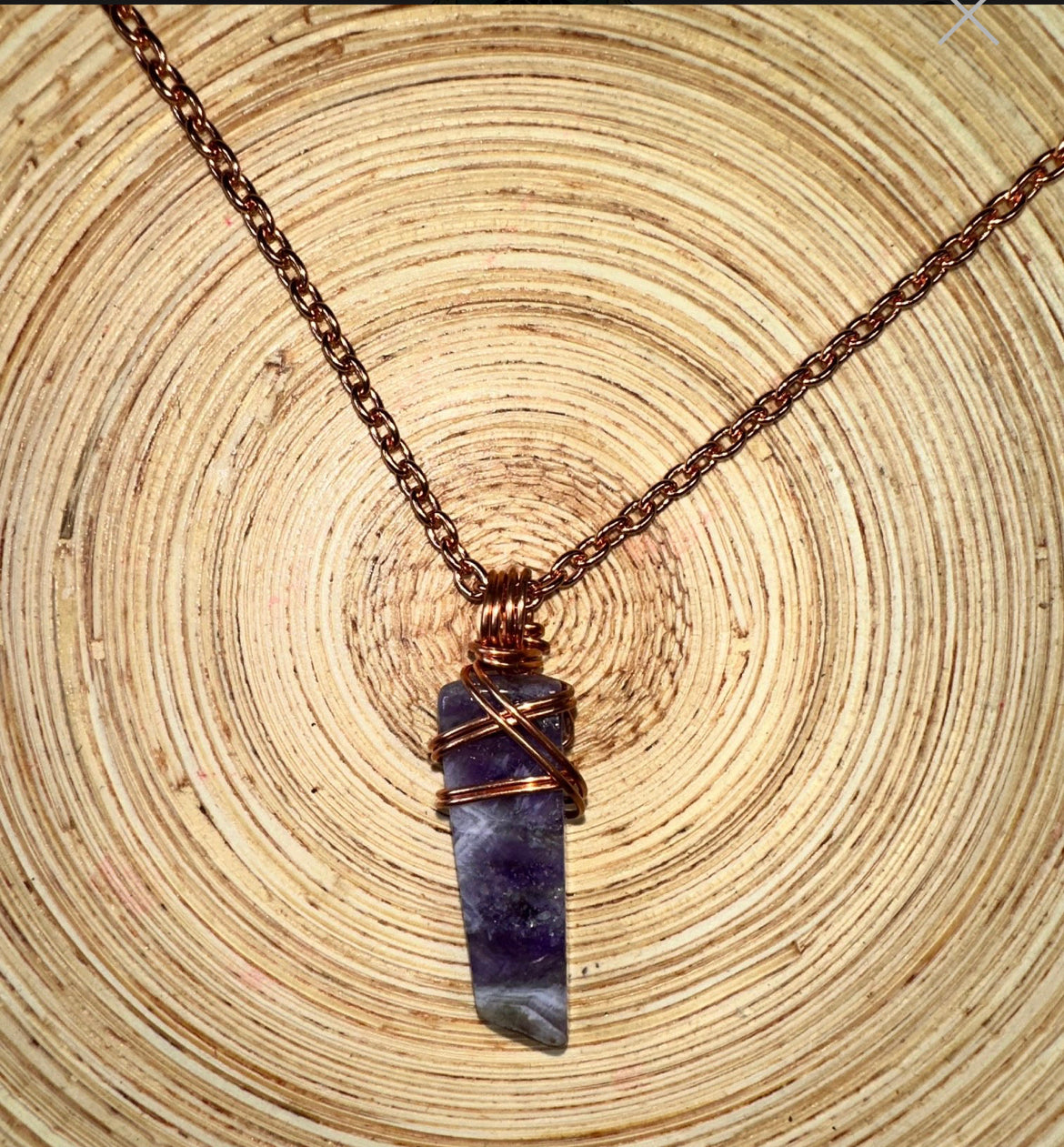 Amethyst Stick pendant wrapped in copper
