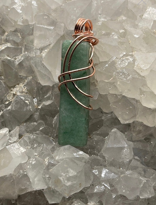 Green Aventurine Stick pendant wrapped w/ Copper 1