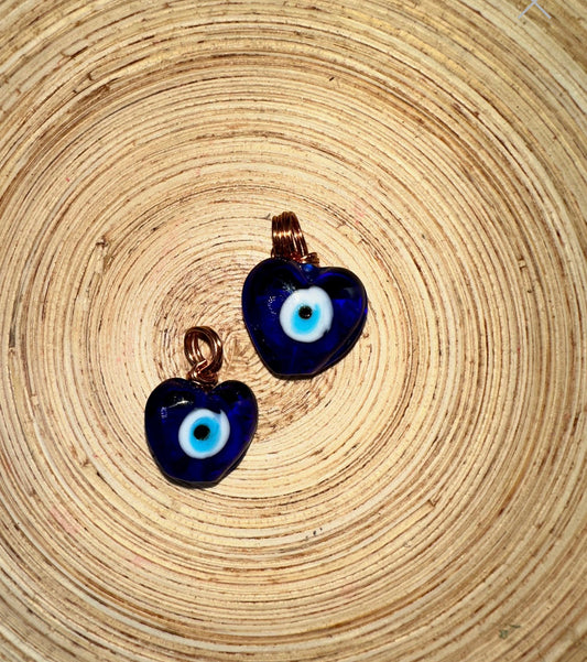 Evil Eye Mini  Heart Pendant Copper wrapped - Radiate Love