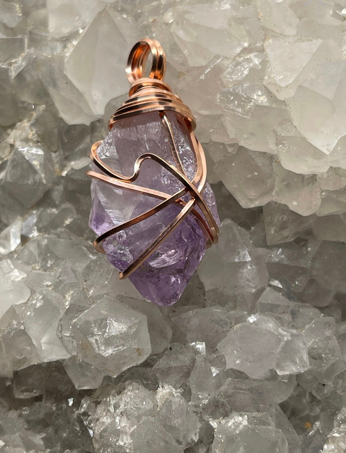Small Amethyst Copper Wire Wrapped Pendant