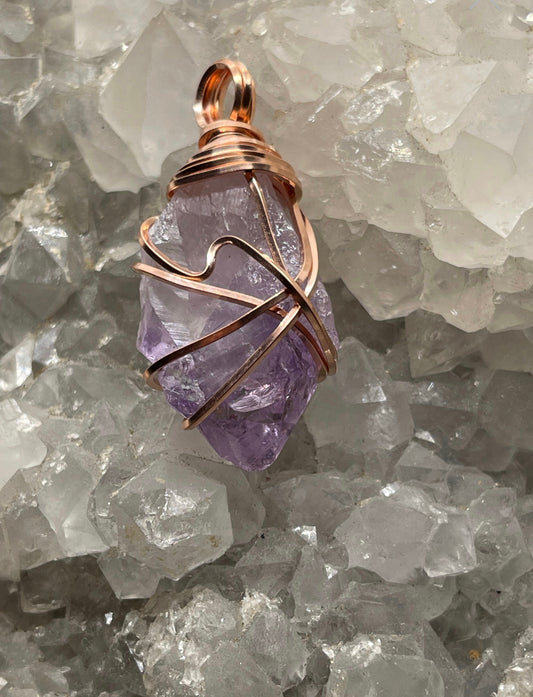 Small Amethyst Copper Wire Wrapped Pendant - Best South Gems