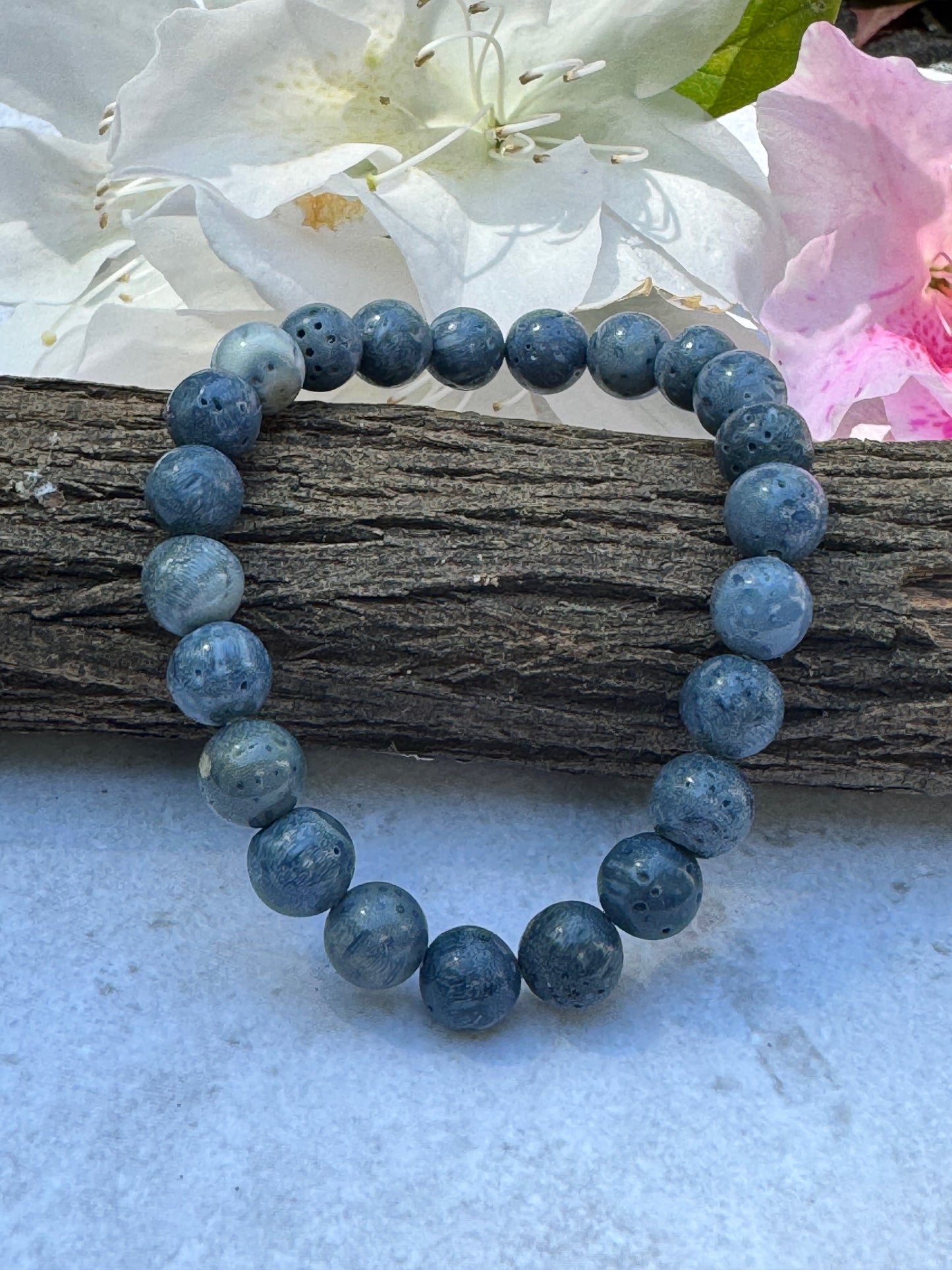 8 mm Blue Coral  Stone Bracelet