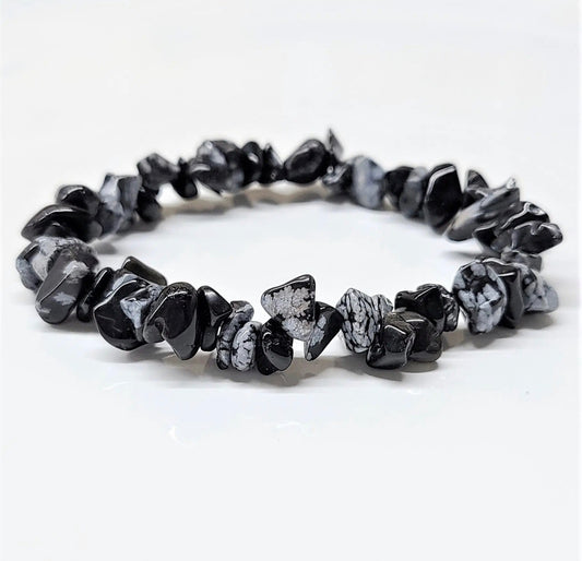 Obsidian (Snowflake) Chip Bracelets - Gemstone Elegance