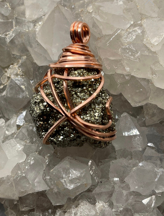 Pyrite Pendant Med copper wrapped with bale - Radiant Charm