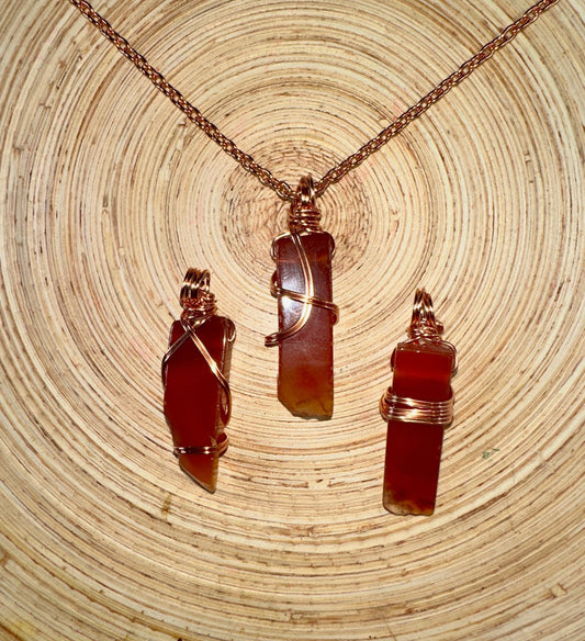 Carnelian Copper Wrap Stick Pendant - Best South Gems