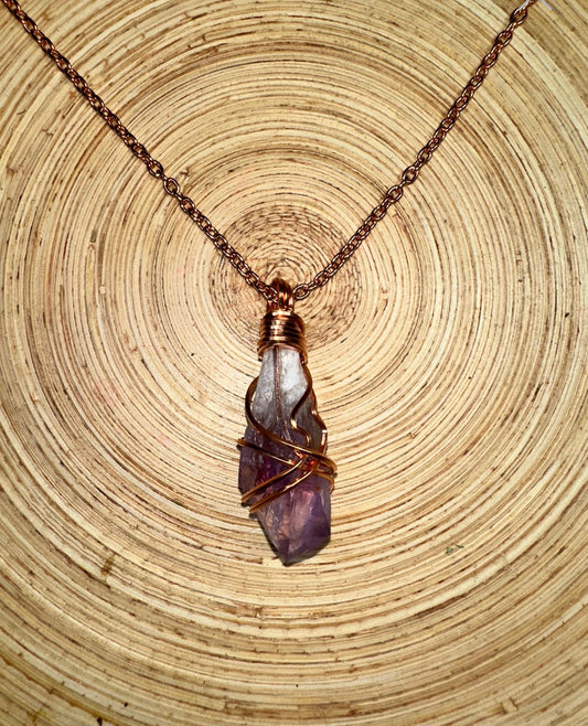 Large Amethyst Copper Wire Wrapped Pendant - Best South Gems