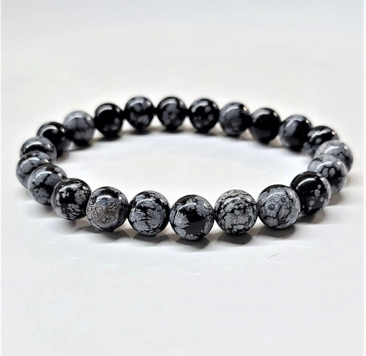 8 mm Snowflake Obsidian Stone Bracelet
