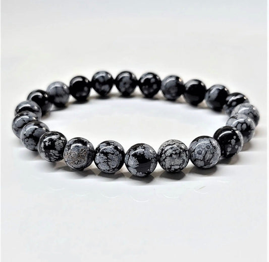 8 mm Snowflake Obsidian Stone Bracelet - Best South Gems