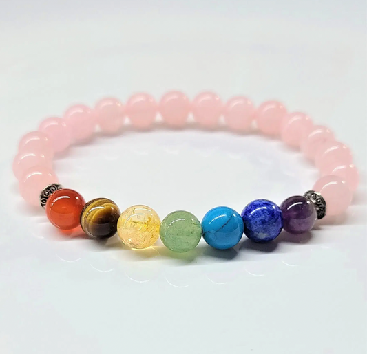 8mm Chakras /Rose Quartz Bracelet - Balance Wellbeing