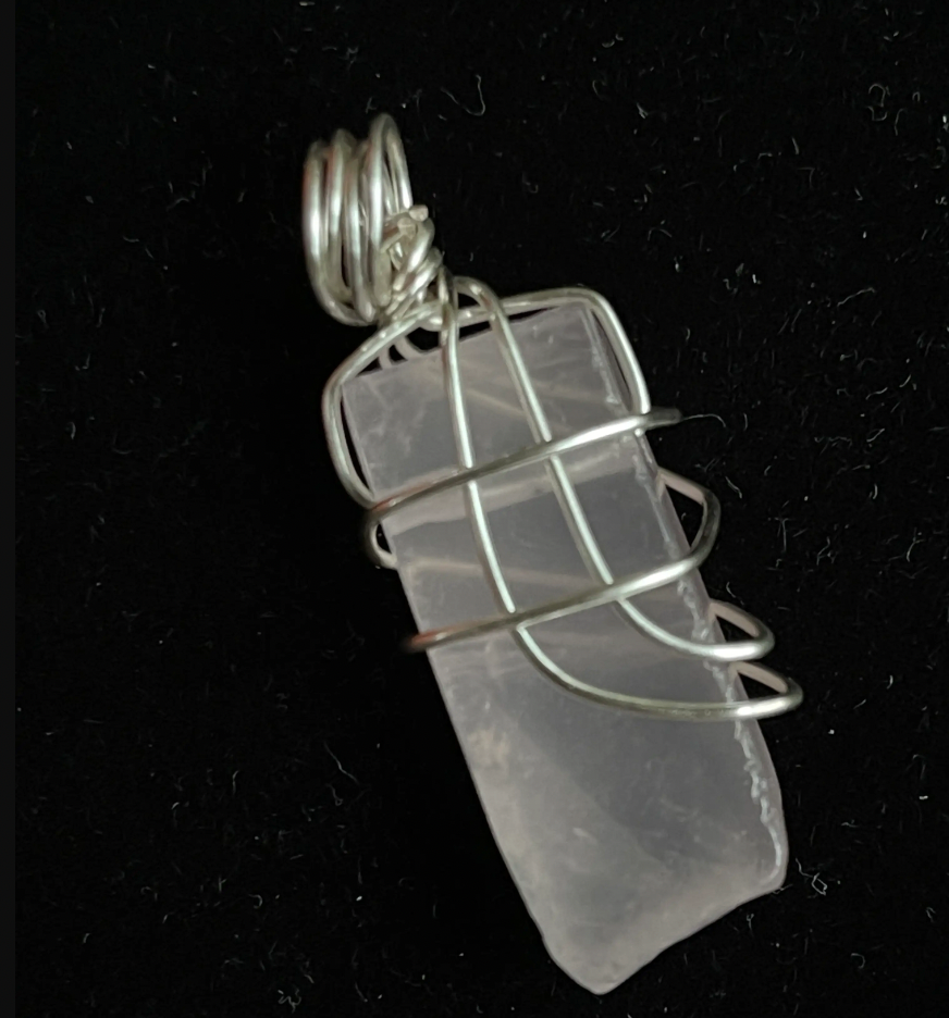 Clear Quartz Pendant wrapped with Silver Covered Copper