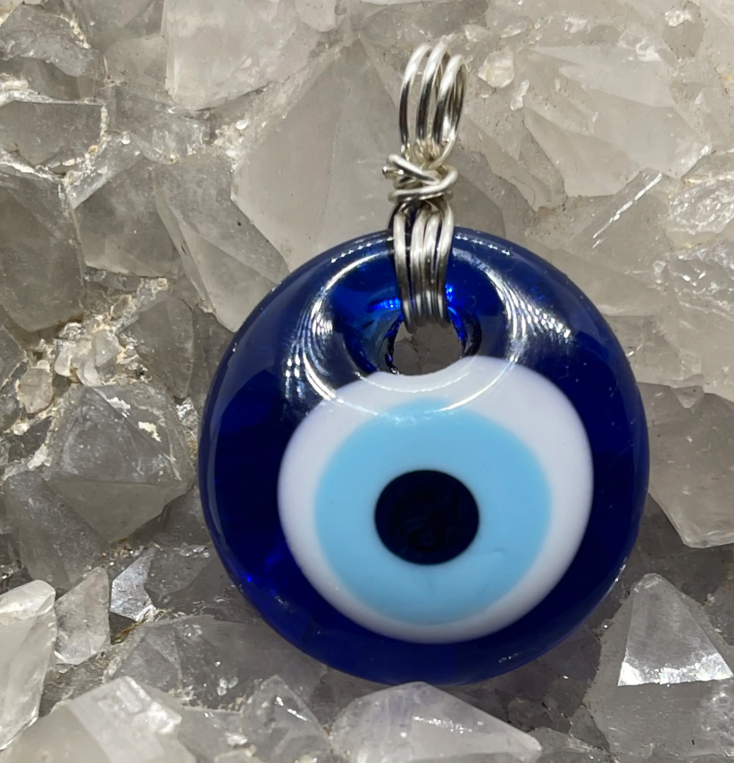 Evil Eye Pendant with Silver Wrapped Copper Bale