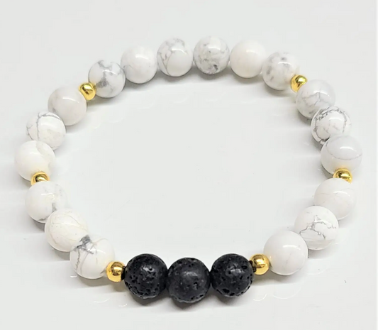 8mm Howlite/ Lava Stone with Gold Inserts - Best South Gems